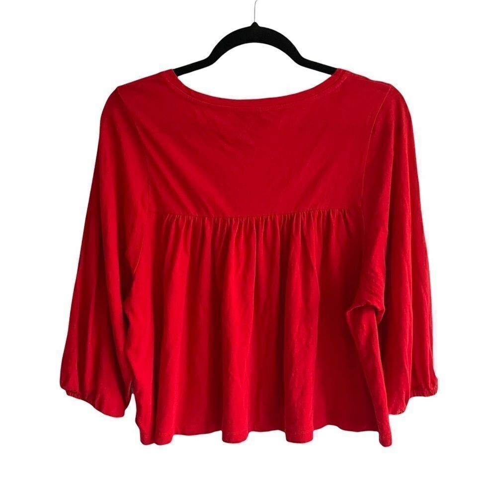 J. CREW Oversized Cropped Popover Flowy Blouse Red XS - Picture 7 of 8